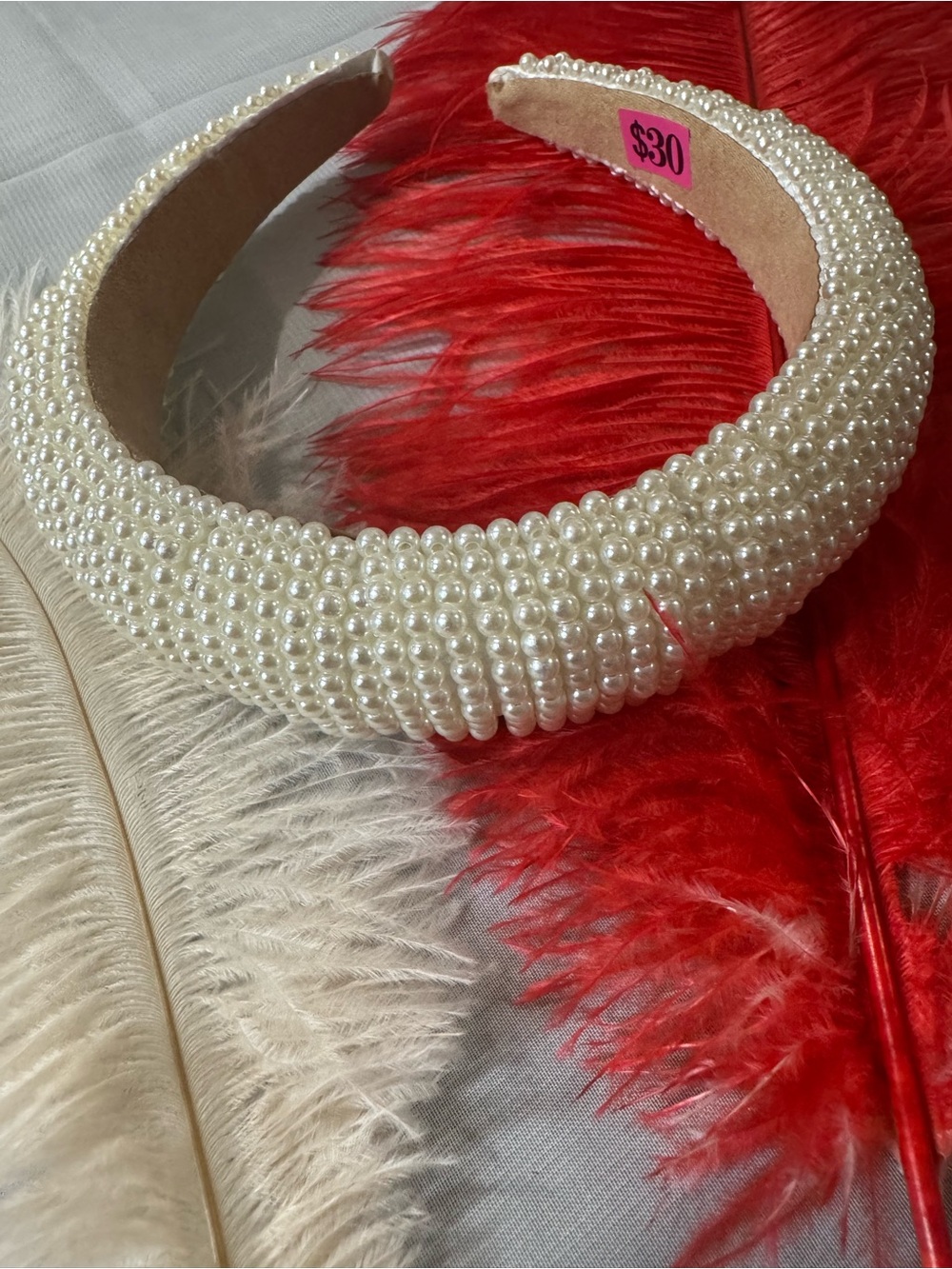 Classic Beauty Simplicity Pearl Beaded Padded Headband - Ivory - NWT - Handmade
